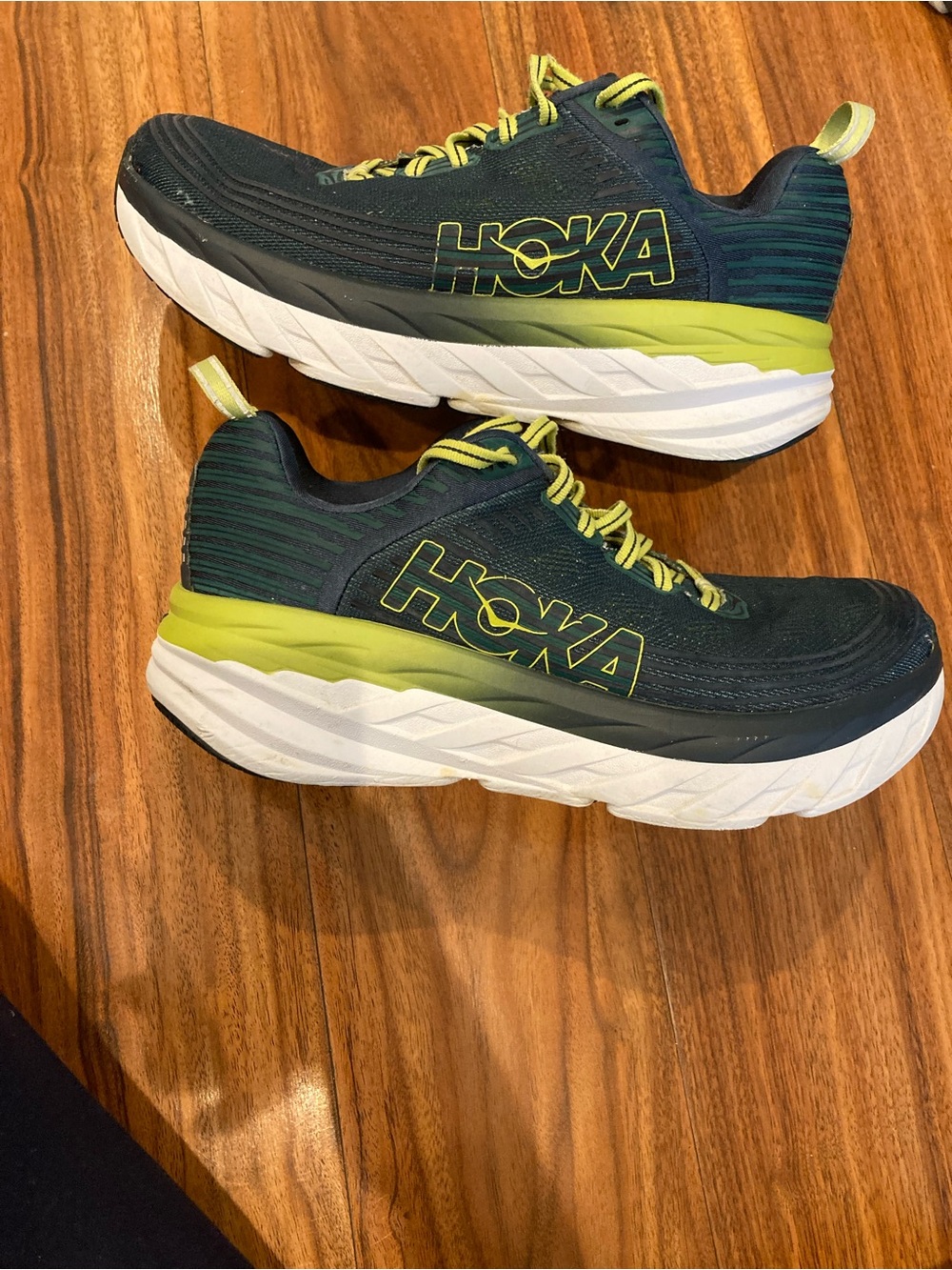 Hoka One One Bondi 6 Men’s Running Shoes SZ7.5 2E Navy Teal Lime Green Sneakers